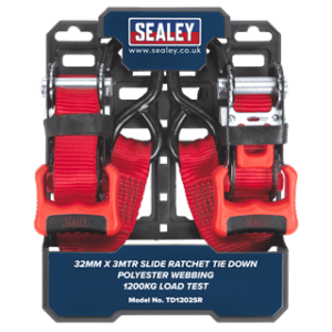 Sealey Slide Ratchet Strap Polyester Webbing with S-Hooks 32mm x 3m 1200kg Breaking Strength Model No TD1202SR